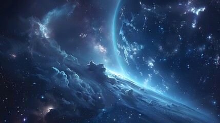 Fototapeta premium Futuristic glittering in space on black background.