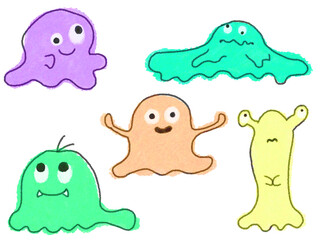 ハロウィンのカラフルおばけイラスト