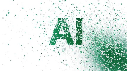 Vector illustration of the green text "AI" on a white background with many small dots, a vector graphic design poster for the artificial intelligence concept and digital technology