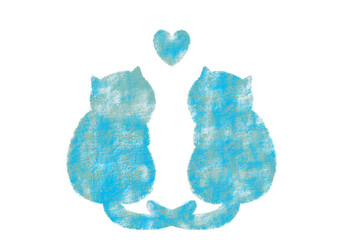 2匹の猫のシルエット　ハート　夏カラー