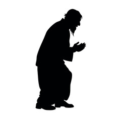 A street beggar begging on the road to the other people vector silhouette, a street beggar