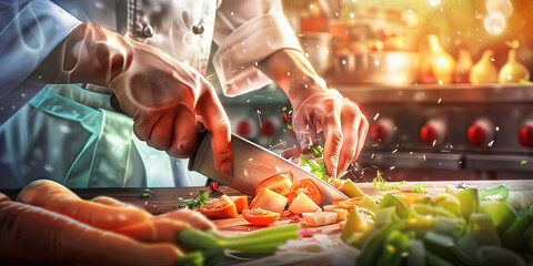 A chef expertly chops fresh vegetables for their next culinary masterpiece
