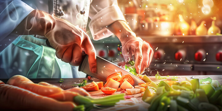 A chef expertly chops fresh vegetables for their next culinary masterpiece