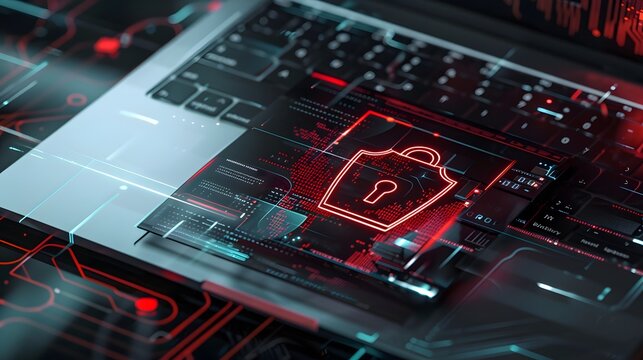 Digital Security Concept With Laptop and Futuristic Interface.