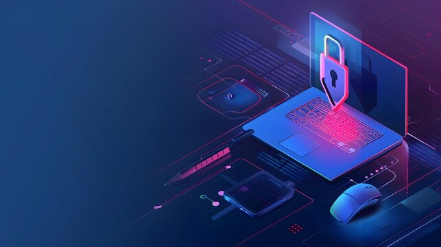 Digital Security Concept With Laptop and Futuristic Interface.