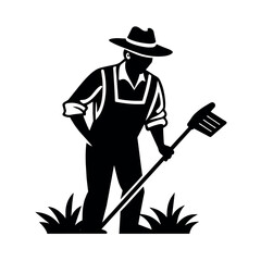 a agriculture farmer working on the field vector black color silhouette, white background