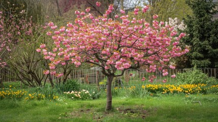 The garden tree blossoms in the early spring