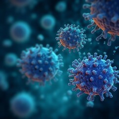 3D render of a medical with virus cells bacteria. Multiple realistic coronavirus particles floating