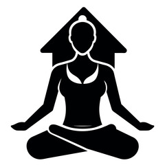 A rural Cultural woman doing yoga at home vector silhouette, white background