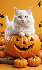halloween cat and pumpkin
