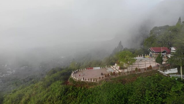 Aerial video of a foggy morning view in Pantan Terong, Takengon, Aceh