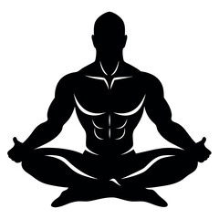 A body Builder Doing Yoga sitting on the ground vector silhouette, white background
