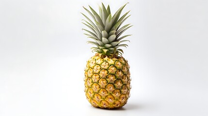 A sweet, golden pineapple isolated on a spotless white surface.