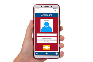 Someone using e-passport showing on smartphone screen.