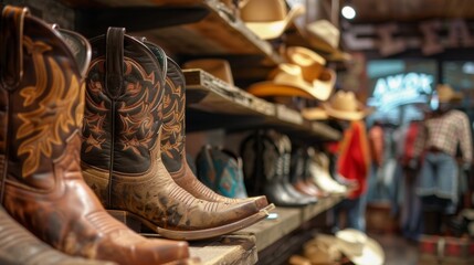 A shopping excursion to a Western wear store where the group finds matching cowboy boots and hats for the big night out.