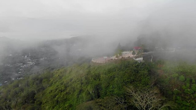 Aerial video of a foggy morning view in Pantan Terong, Takengon, Aceh