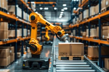 Efficient packaging robots streamline warehouse operations in a modern industrial setting