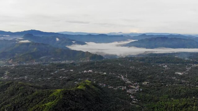 Aerial video of the morning view at Pantan Terong, Takengon, Aceh