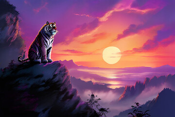tiger howling at the moon - Powered by Adobe