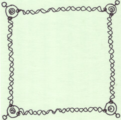 decorative frame, doodle, graphic drawing on a green background