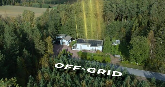 Off-grid house in middle of forest with animated solar flares - CGI render