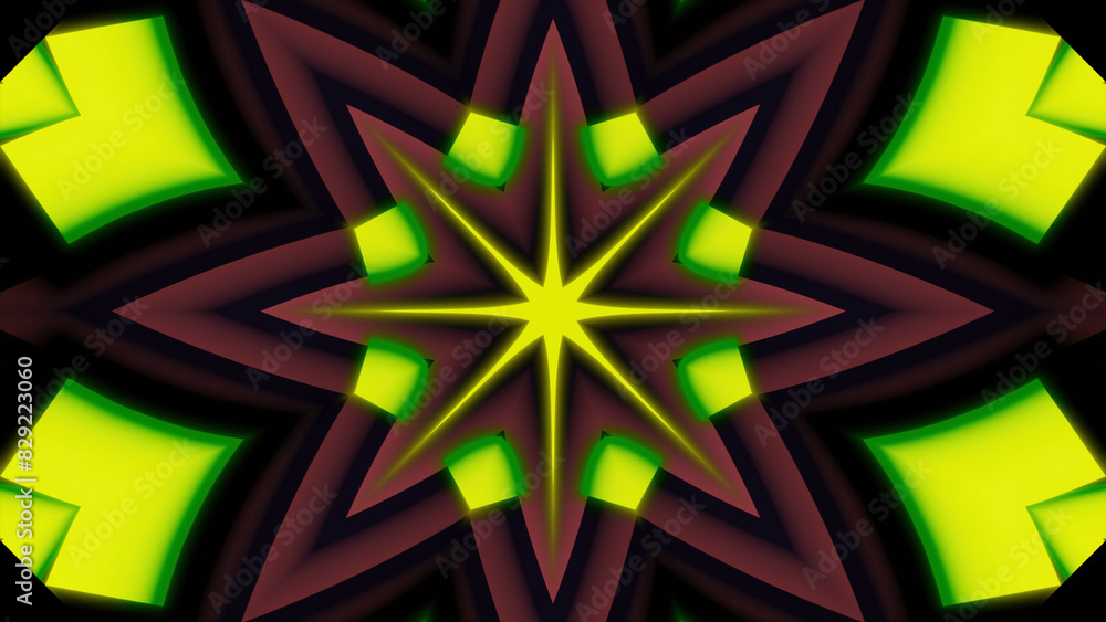Poster moving pattern with pulsating shapes. design. star pattern with geometric shapes and psychedelic eff