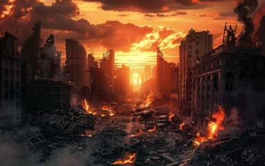 Apocalyptic Cityscape at Sunset