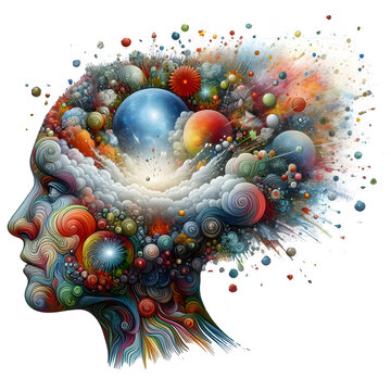 Art Vibrant Colorful Explosion of Human Mind Concept Creativity isolated on a white background,