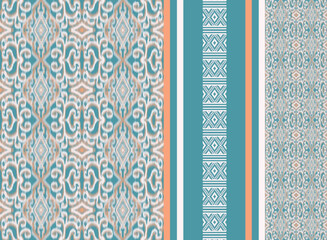 Ikat fabric pattern green orange abstract