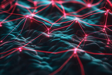 Interwoven neon coral threads on a dark background depict advanced logistic networks.