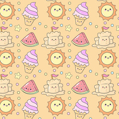Cute Pattern Beach Summer Party Vibes Watermelon Sun Ice Cream background design