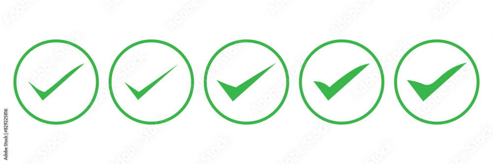 Poster green check mark and red cross icon set. circle and square. tick symbol in green color, vector illus