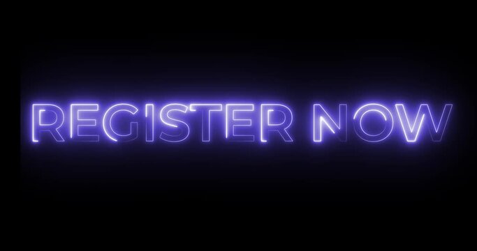 register now neon text animation