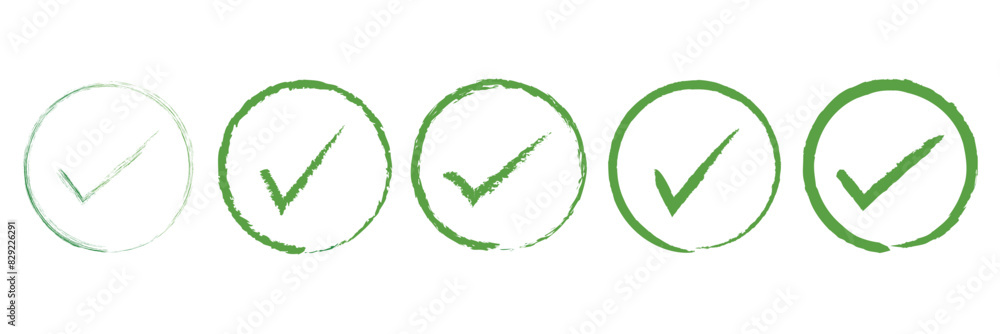 Poster green check mark and red cross icon set. circle and square. tick symbol in green color, vector illus