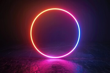 Obraz premium Neon light effect in circles on a black background