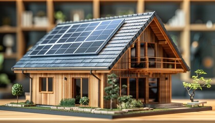 model house with Solar Panel on the roof 