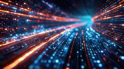 Abstract Technology Background with Dynamic Light Trails and Colorful Dots