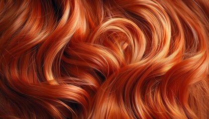 Close up of beautiful women with long stylishly curled shiny and brightly colored orange hair showcasing hairdressing procedures like extensions