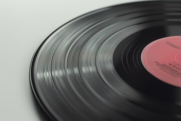 Close up of black DJ vinyl record on white background