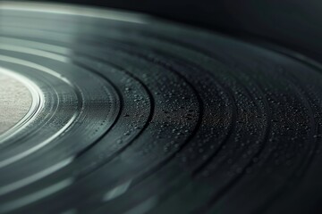 Close up of black DJ vinyl record with dark cover