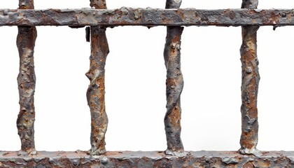 Close up of isolated steel bars on white background in prison