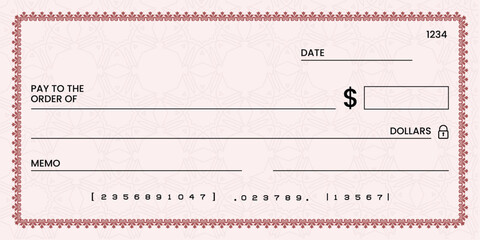 Blank bank check, checkbook cheque template or money payment paper voucher, vector mockup. Business or personal account cash pay cheque certificate or paycheck coupon from checkbook	