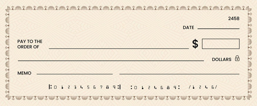 Blank bank check, checkbook cheque template or money payment paper voucher, vector mockup. Business or personal account cash pay cheque certificate or paycheck coupon from checkbook	