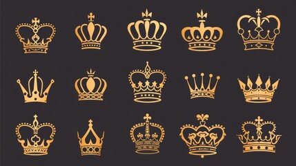 Set of Crowns on Black Background