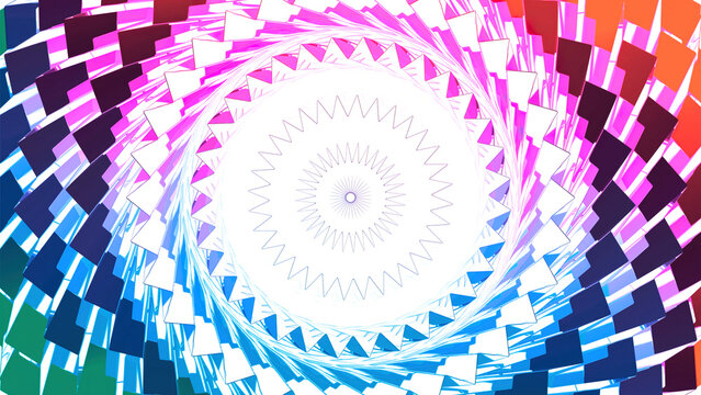 Fiery striped pattern with circular pulsating waves. Motion. Gradient color of mosaic hypnotic background.