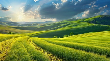 Obraz premium Agricultural Beauty Wheat Growing Freshly in Spring Field