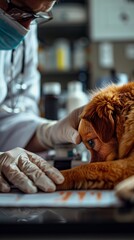 An adorable puppy at the vet's office for a checkup. 