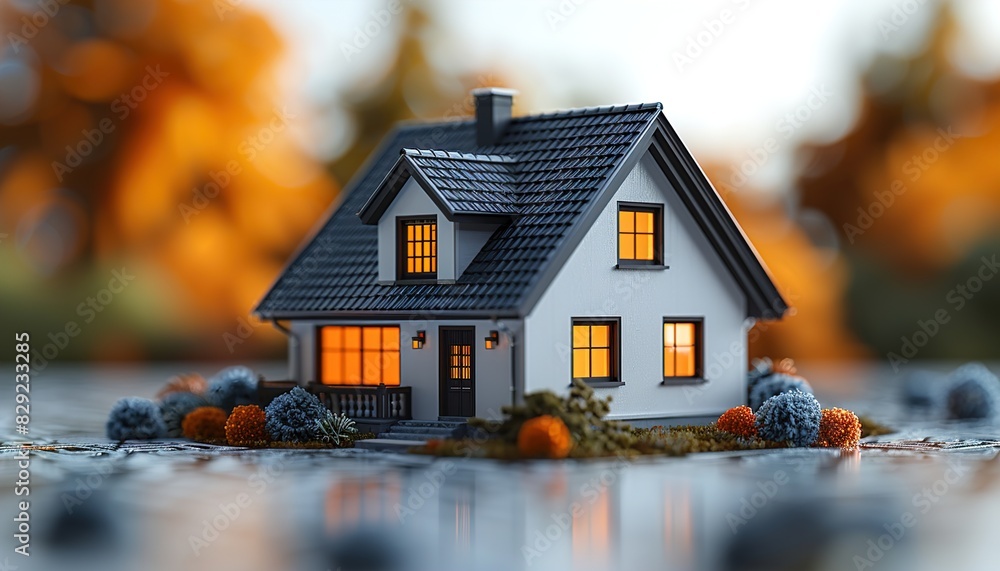 Sticker single family house model on white background