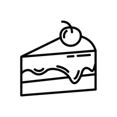 Cake icon. Slice of cake outline with melted cream and cherry fruit