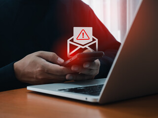 SMS spam and fake text message phishing from scammer concept. SMS hacked warning alert, email hack,...